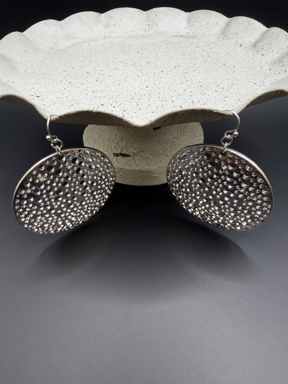 Large Textured Silver Disc Earrings